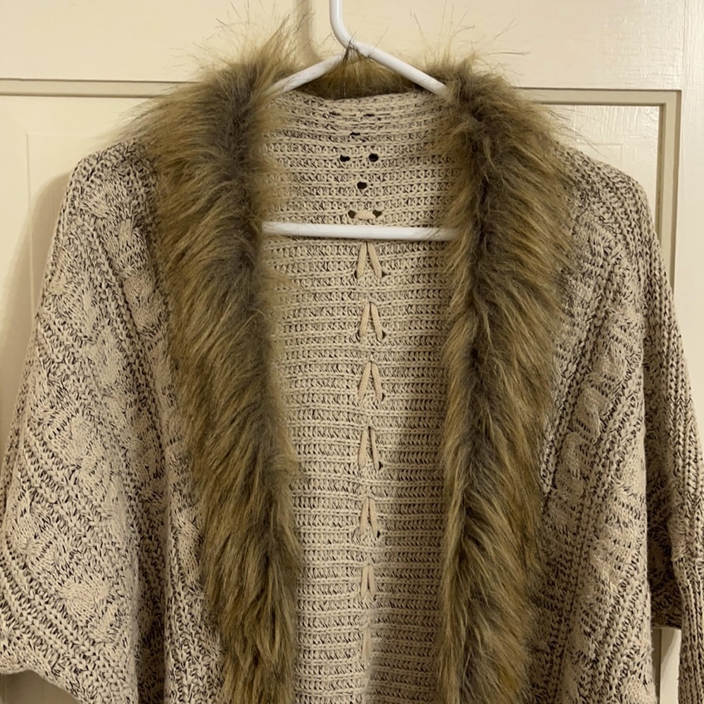Ladies faux fur trimmed sweater
